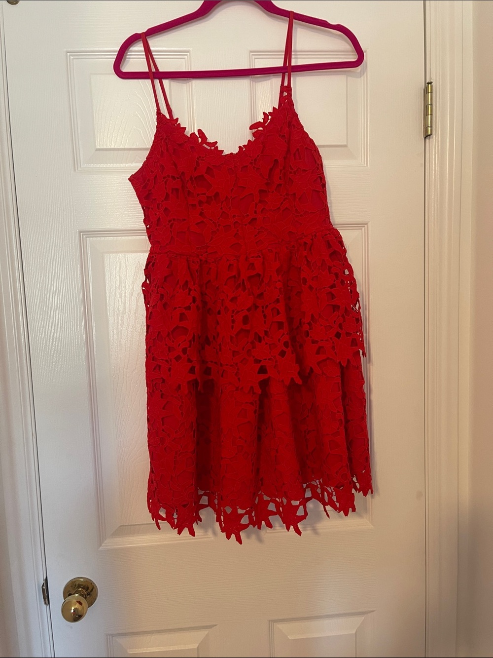 Endless Rose Red Lace Tiered Spaghetti-Strap Dress
